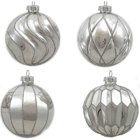 Palline in vetro soffiato argento decorazioni per albero di natale addobbi sfera cm 8 natalizia set da 4 particolari (1/5)