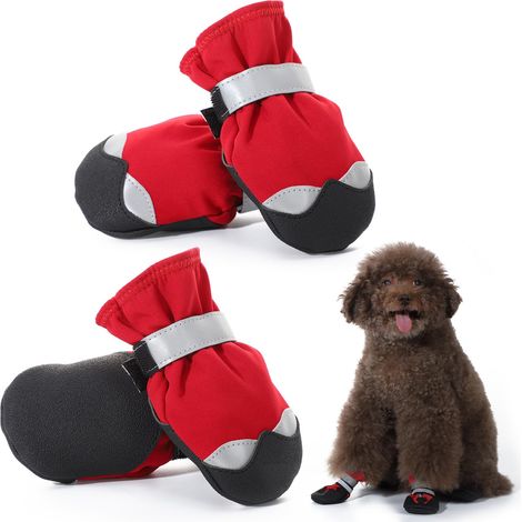 Bottes de Pluie pour Chien Ensemble de 4, Protège-Pattes d’Hiver Imperméables pour Petits, Moyens et Grands Chiens, Semelle Robuste Antidérapante et Bretelles Réglables (1/5)