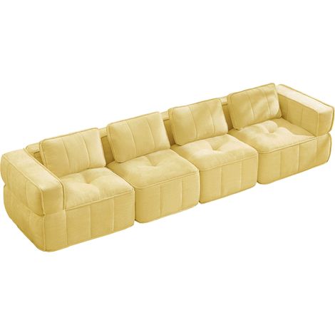 Sofá Modular 4 Plazas Sin Estructura, Espuma 32D, Tejido de Poliéster, Asiento Profundo, Amarillo (1/5)