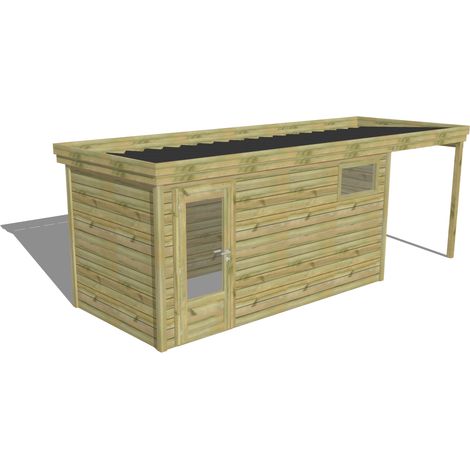 ABRI DE JARDIN bois Pin autoclave 27mm - 6,34x2,14m / 13,6m2 - Bac acier - Abri Français