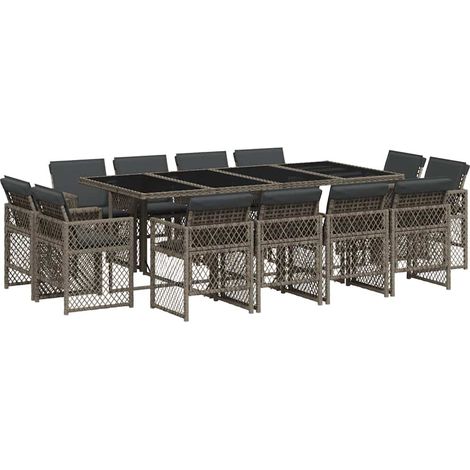 13 Piece Garden Dining Set with Cushions Grey Poly Rattan vidaXL (1/5)