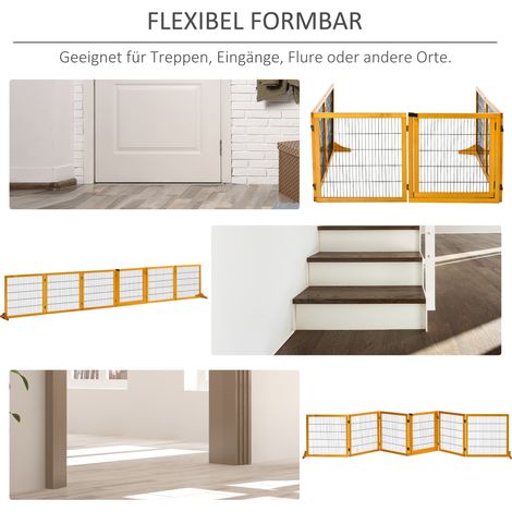 Barrière de sécurité pour chien pliable, 432 x 36 x 70 cm, bois de pin jaune (1/4)