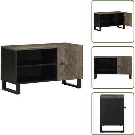 Mobile in Legno Massello - vidaXL Mobile Porta TV Nero 80x33x46 cm in Legno Massello di Mango - Stand TV Nero