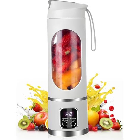 Ubdrud Tragbarer Standmixer mit 12 Klingen für Fruchtsäfte und Smoothies, 450 ml Mini-Standmixer mit wiederaufladbarem LED-Display für Zuhause, Sport und Outdoor-Aktivitäten
