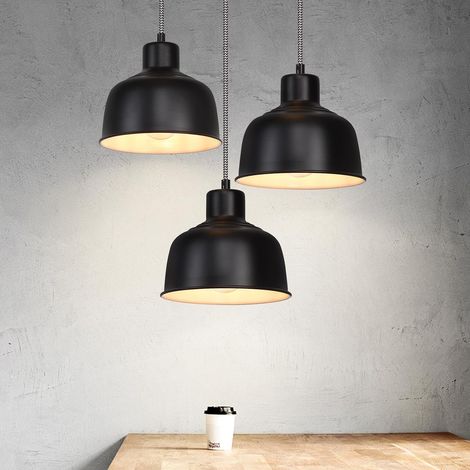 ZMH Suspension de table à manger E27 Vintage - 3 flamme Noir Lampe de table 150CM Réglable en hauteur avec abat-jour en Métal Retro pour Salon, Cuisine, Restaurant (1/5)
