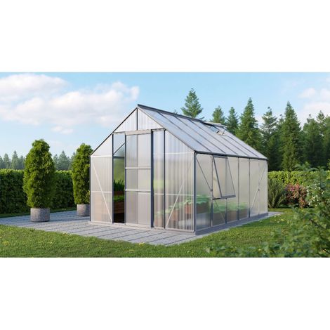 Serre de jardin en polycarbonate 4 ou 6 mm - Meridian - Portes 1 simple coulissante, Long 4.45 m, Couleur Aluminium , Polycarbona (1/2)