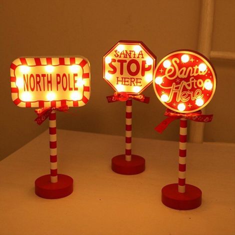 Lumières Vintage de Noël Pôle Panneau LED Panneau de Rue Décoration de Table en Bois de Noël Décor de Noël C (1/5)