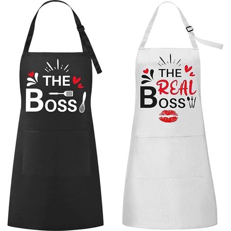 Barriera da cucina impermeabile con 2 tasche, Coppia di divertenti barriere da cucina con tasche, Barriera da cucina regolabile, Regalo di nozze (1/5)