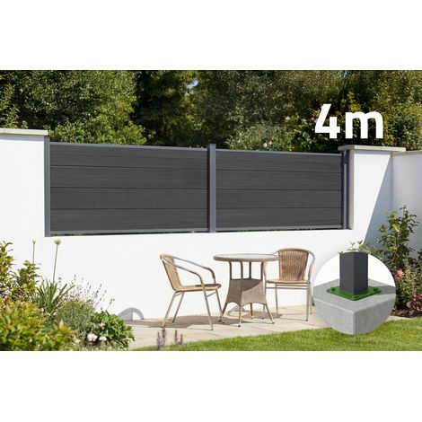 Clôture bois composite 4m STOCKHORN H.90cm sur platine gris (1/5)