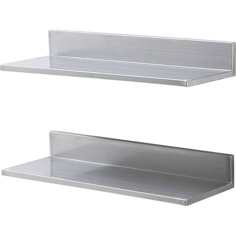 Étagère murale en acier inoxydable 21,8 x 61 cm avec dosseret, 20 kg de capacité, idéale pour restaurants et cuisines. (1/5)