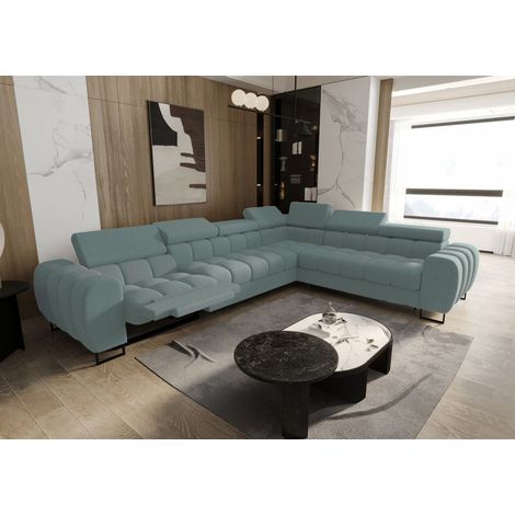 Ecksofa Schlafsofa BASTIEN RELAX in Stoff Gemma Türkis Ottomane Rechts (1/4)