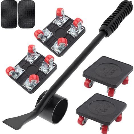 Transportador de muebles, juego de 5 piezas de herramientas de alta resistencia para elevadores de muebles, deslizadores con 4 ruedas de doble rodamiento, carro para muebles con rotación de 360 grados (1/5)