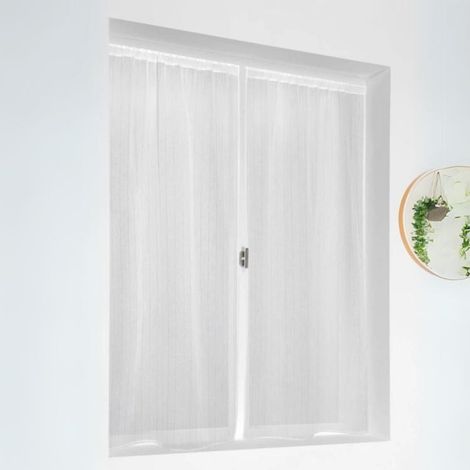 Paire de petits voilages à fines rayures armurées Blanc 60x140 cm (1/2)