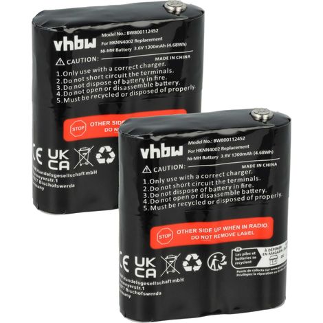 vhbw 2x Battery compatible with Motorola Talkabout T5525, T5600, T5500, T5422, T5532, T5512, T5522 Radio, Walkie-Talkie (1300mAh, 3.6 V, NiMH)