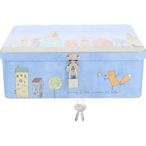 Boîte de rangement en tôle avec serrure et clé, boîte à bijoux vintage