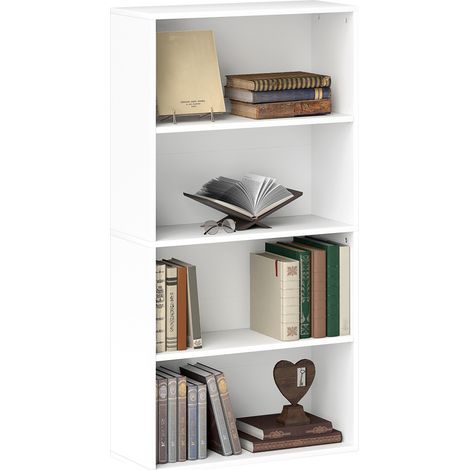 Mobiles Bücherregal mit vier Ebenen und zwei verstellbaren Einlegeböden, modernes Bücherregal aus Holz, 60 x 24 x 115,5 cm, weiß