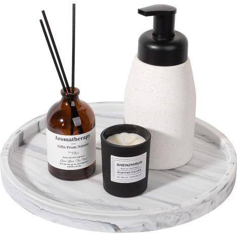 Plateau rond en silicone blanc effet marbre, 23 cm, organisateur de rangement pour cosmétiques, parfums et accessoires, plateau décoratif pour coiffeuse, salle de bain et chambre (1/5)
