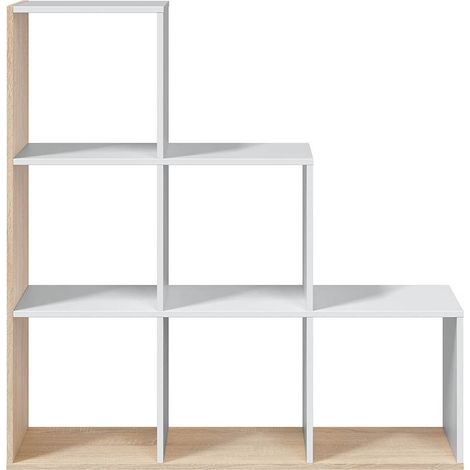 Bibliothèque escalier cube coloris chêne candiene / blanc artic -  Hauteur 110 x Longueur 108 x Profondeur 28 cm