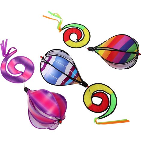 Lot de 3 Girouettes à Ballon Colorées de Montgolfée Décorations de Jardin Suspendues en Métal Léger Motifs Rayés et Arc-en-Ciel pour Extérieur Ornement pour Pelouses et Fêtes (1/5)