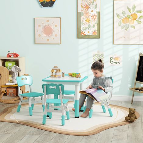 Verte - Table chaises 18–60 mois, gain place, hauteur réglable, tableau blanc, bois PP, 4 places, salle enfants