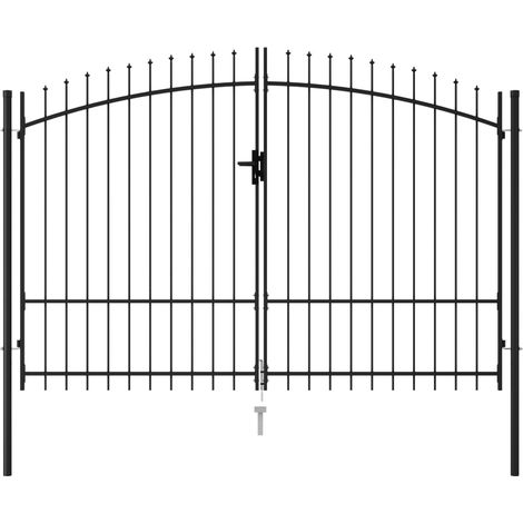Portillon double porte avec dessus à pointe Acier 3x1,75 m Noir (1/5)