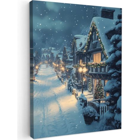 CUADRO EN LIENZO Pueblo navideño - Navidad - Nieve - Invierno Cuadros Decorativos 60x80 cm