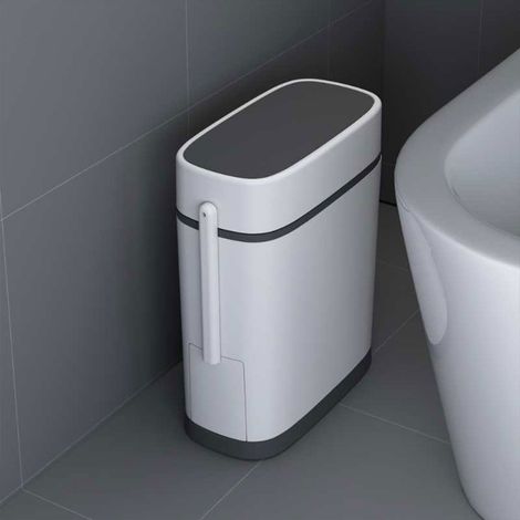 Slim Plastic Trash Can with Built in Toilet Brush (1/5)
