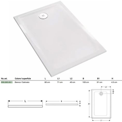 Piatto doccia rettangolare 100x80x4 5 cm bianco satinato in grés porcellanato - Geberit - Colore: Bianco (1/4)