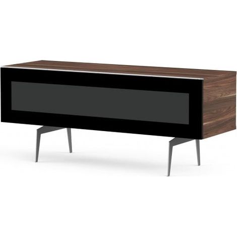 Meuble TV verre infrarouge et bois foncé pieds métal Noosa 120 cm (1/5)