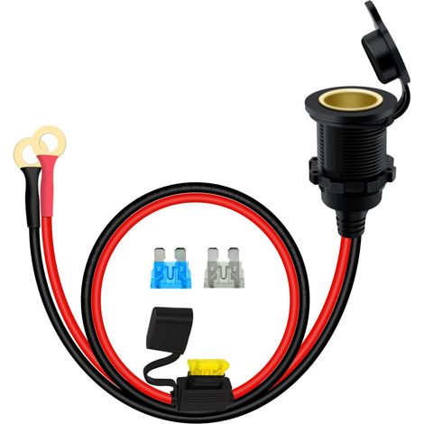 Prise Allume Cigare Femelle à Joint Torique 8mm 14AWG 20A Prise Allume Cigare avec Filetage 12V 24V avec Fusible, pour Voitures, Camions, Camping Cars (0.6 m) (1/5)
