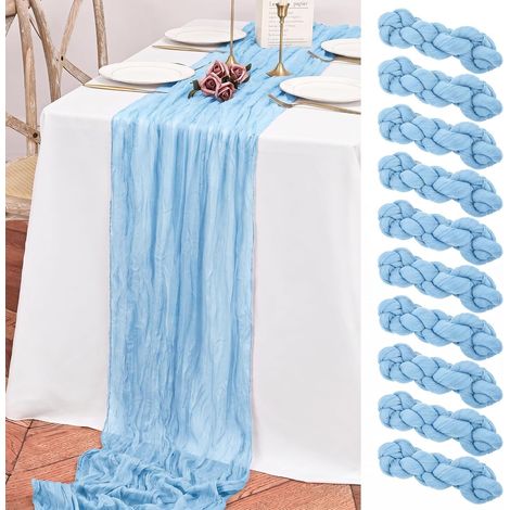 Lot de 10 chemins de table en toile de fromage - 300 cm - Bleu clair - En tulle translucide - Pour fête d'anniversaire, festival, décoration de mariage (1/5)
