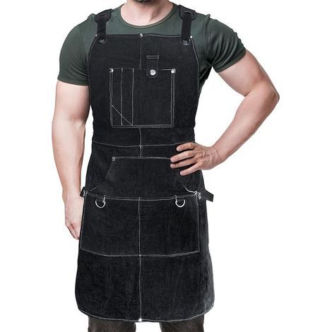 Tablier de soudeur unisexe en cuir de haute qualité, idéal pour la cuisine, la menuiserie, la forge et autres travaux manuels. Comprend une trousse à outils. Résistant à la chaleur et ignifugé. Couleu (1/4)