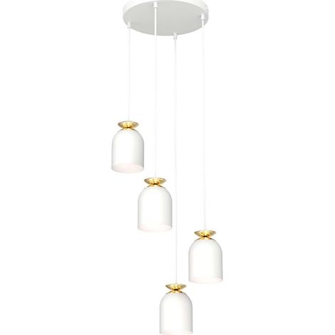 Lampadario Contemporaneo 4 Luci Target Base Tonda In Acciaio Bianco E Oro