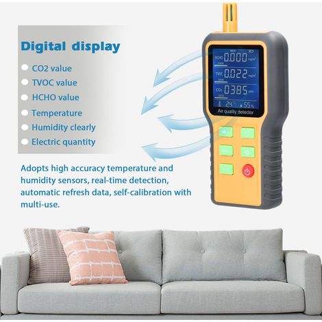 Eosnow 5-in-1-Luftqualitätsdetektor CO2 HCHO TVOC Temperatur-Feuchtigkeitsmessgerät mit Hintergrundbeleuchtung