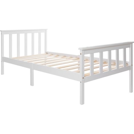 CAIziLit bois 90x200 pin massif, sommier lattes, tête lit, blanc (1/5)