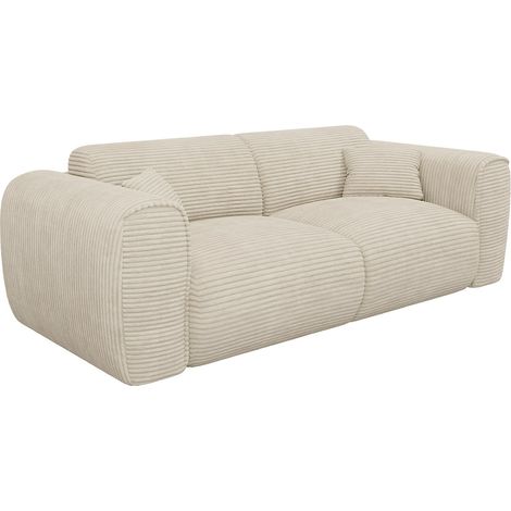 Canapé 3 places convertible express en velours côtelé beige - Couchage 140 cm - Matelas 13 cm mémoire de forme POGNIA (1/4)