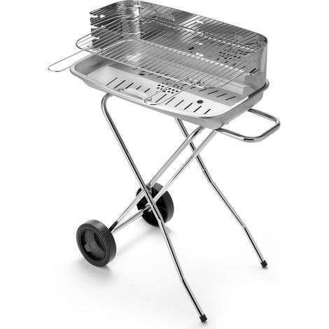 Barbecue à charbon en acier inoxydable avec grille chromée réglable en 4 positions Made in Italy (1/2)