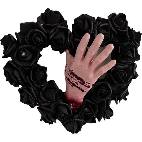 Couronne Halloween Main Noire Décoration Horreur pour porte  Couronne Halloween Main Noire Fleurie Décoration Effrayante pour Porte Mur pour fête 30cm (1/5)