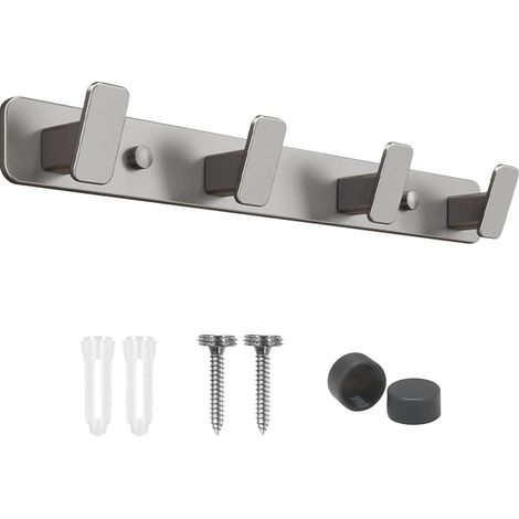 Porte Manteau Mural de 4 Crochets, Patere Murale en Aluminium pour Salle de Bain,Entrée,Salon,Cuisine,Chambre,Couloir (Gris) (1/5)