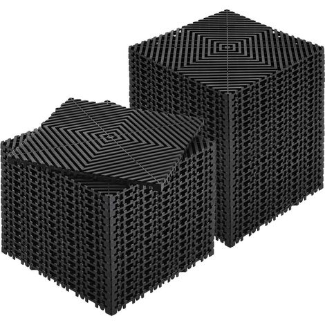 Tapis de drainage emboîtable, dalle modulaire emboîtable de 3,66 m x 3,66 m, lot de 40 tapis de drainage à assembler, antidérapant, en polypropylène noir, pour sol et douche, garage, jardin, cuisine e (1/5)