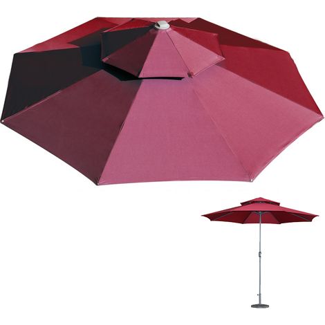 Toile double couche pour parasol Rouge foncé, Imperméable, de rechange, Toile de parasol à 8 baleines, Protection UV (Toile seule,3 m) (1/5)