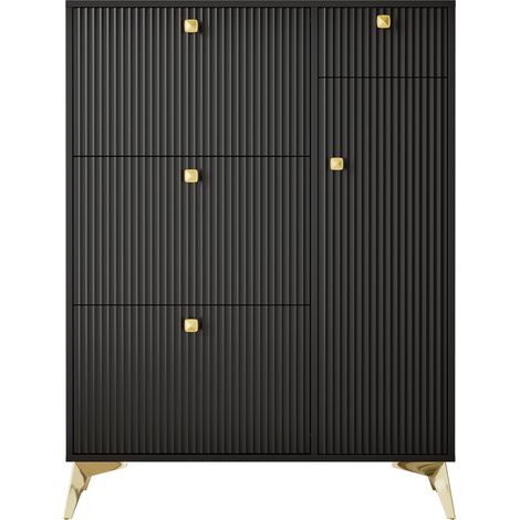 Scarpiera stretta nera con 3 ribalte, 1 cassetto e 1 anta, 90 x 25 x 121 cm, HOMVRA (1/5)