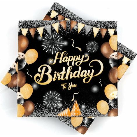 Lot de 40 Serviette Papier Anniversaire Serviettes de Fête en Papier Noir et Doré Thème Serviettes en Papier Jetables pour Fête D'anniversaire et Décoration de Fête (1/5)