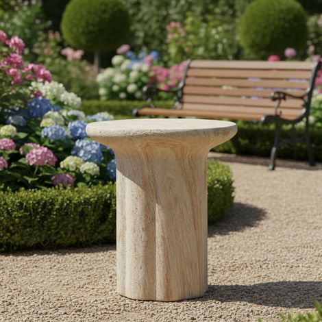 Table d'appoint d'extérieur en MgO, légère et pratique, de style moderne, convenant à une utilisation intérieure et extérieure, y compris les jardins, les balcons, les piscines, etc., aspect travertin (1/5)