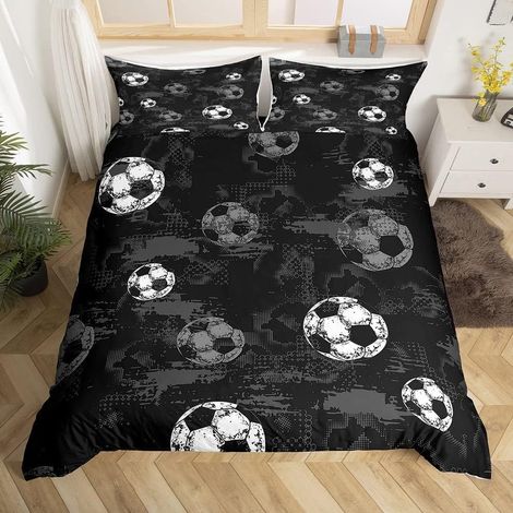 Parure de Lit 220x240 Adulte Football, Housse de Couette Enfant Garcon À Thème Sportif, Sets de Housses de Couettes Imprimé Football Style Grunge avec 2 Taies d'oreiller 65x65 cm (1/5)