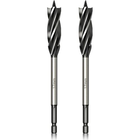 Professioneller Holzbohrer, 17 mm x 165 mm x 2 Stück, Spiralbohrer mit selbstvorschiebender Zentrierspitze, 1/4-Zoll-Sechskantschaftbohrer für die Holzbearbeitung (1/4)