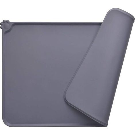 Dog Bowl Mat, Cat Feeding Mat in FDA-compliant Silicone, Waterproof and Non-Slip, Grey, 47 x 30 cm (1/5)