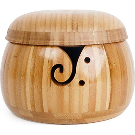 Bol à laine en bambou, bol rond en bambou et bois, bol de rangement pour laine, diamètre : 15 cm, hauteur : 11 cm (1/5)