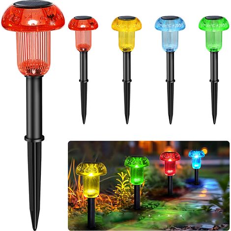 4 pièces lampes bleu, lumières de jardin extérieures lumières LED, lumières vert, jaune, champignons-rouge et solaires (1/5)