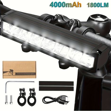 Éclairage avant de vélo à 6 LED, 1800 lumens, batterie 4000 mAh, phare ultra-lumineux, noir